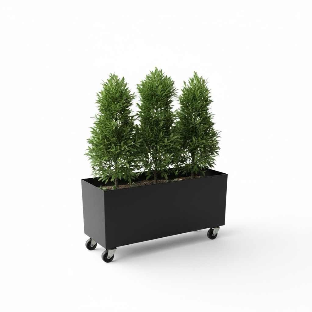 【 SHAONIANNA.TW 】黑色鐵製長型花槽 花盆 花箱 附滑輪 可移動 種植箱 陽台花盆 戶外植栽箱, , large
