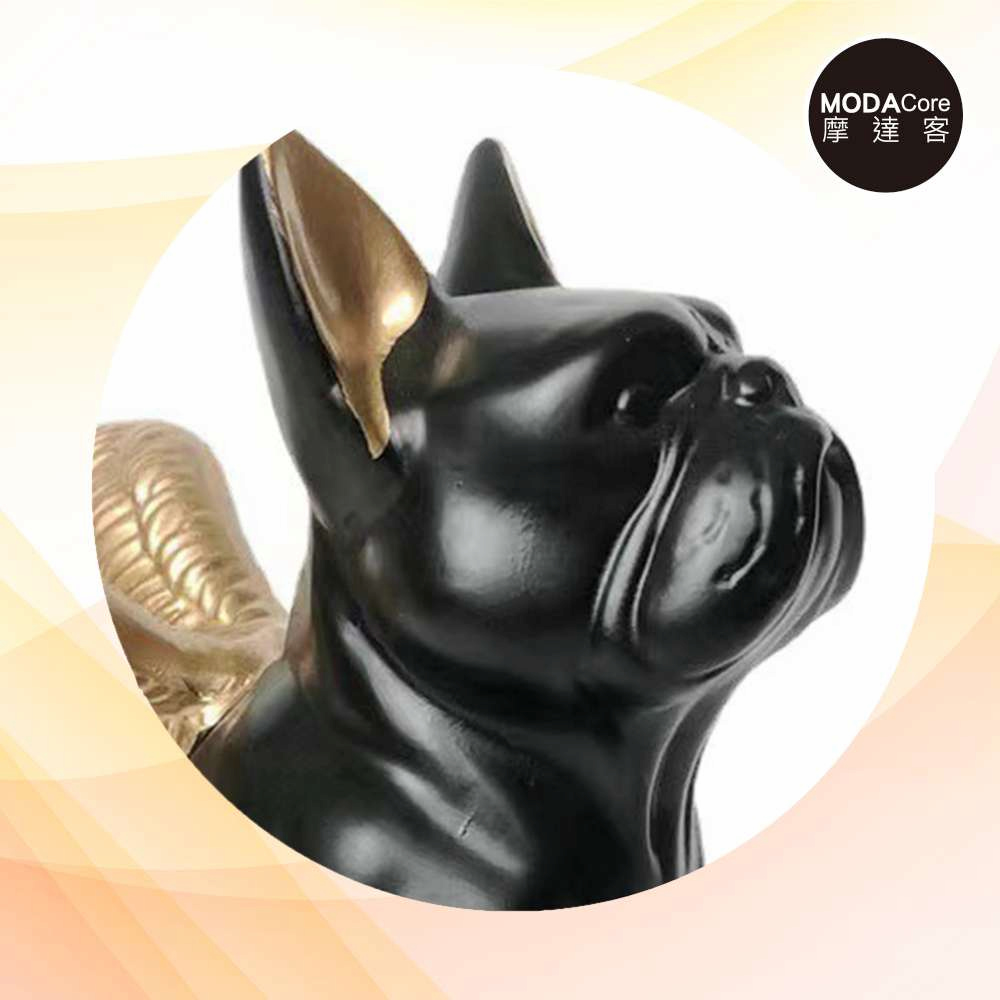 摩達客◉質感設計天使金翅高飛黑色鬥牛犬藝術擺飾, , large