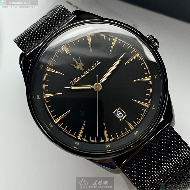 [星晴錶業]MASERATI手錶,46mm,R8853146001黑色錶面黑錶殼深黑色米蘭錶帶款, , large