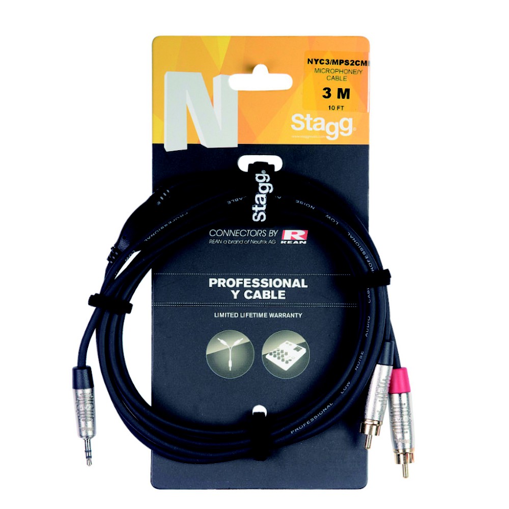 STAGG NYC3/MPS2CMR 3M Y型音源線 3.5mm 立體聲公頭 對 雙RCA公頭【敦煌樂器】, , large