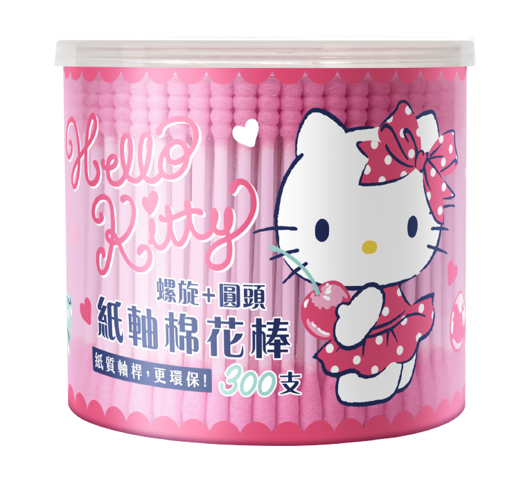 [寶富華]Hello Kitty粉色 一頭圓頭+一頭螺旋 紙軸棉花棒300支, , large