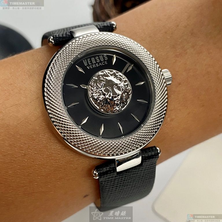 [星晴錶業]VERSUS VERSACE手錶,36mm,VV00358黑色錶面銀錶殼深黑色真皮皮革錶帶款, , large