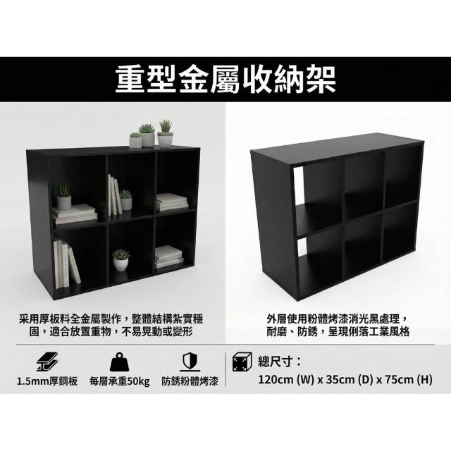 【 SHAONIANNA.TW 】金屬格子櫃 收納櫃 廚房置物架 收納櫃 多層置物架重型金屬六格收納架｜厚板料製作・粉體烤漆消光黑｜可承重・可客製尺寸, , large