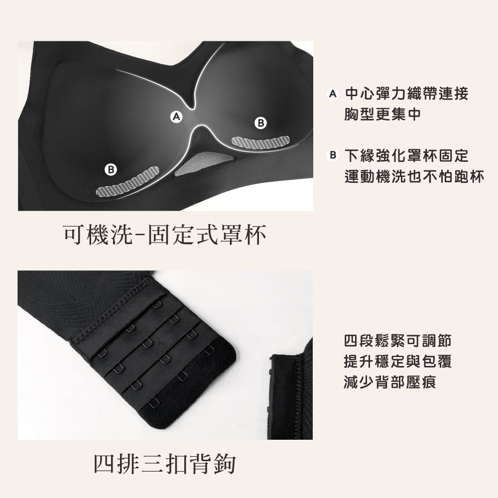【伊柔 EVEROY】寬肩顯瘦包覆無痕加大尺碼無鋼圈M-2XL內衣 W032-63 黑色, , large