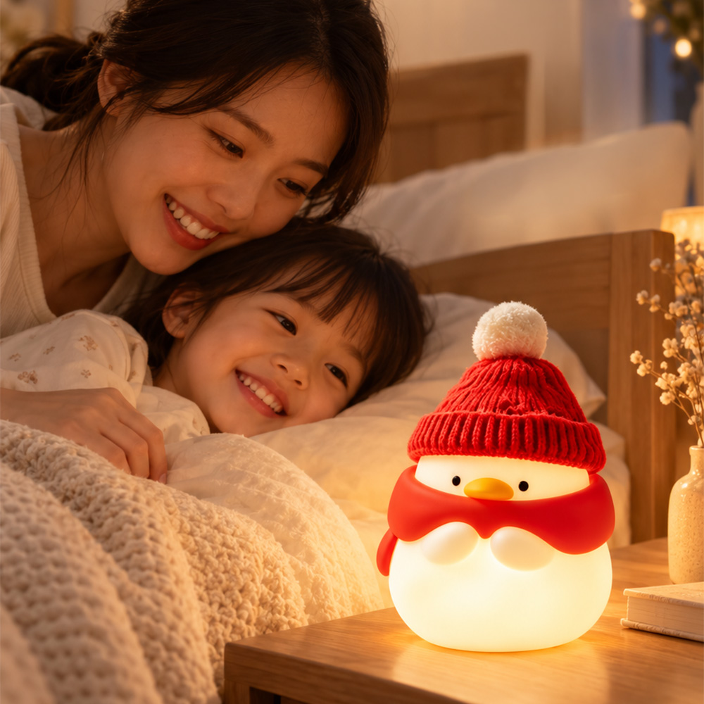 雪人鴨拍拍燈 矽膠夜燈 夜燈 30分鐘定時 聖誕交換禮物推薦 可愛造型暖光小夜燈 USB充電 交換禮物首選好物, , large