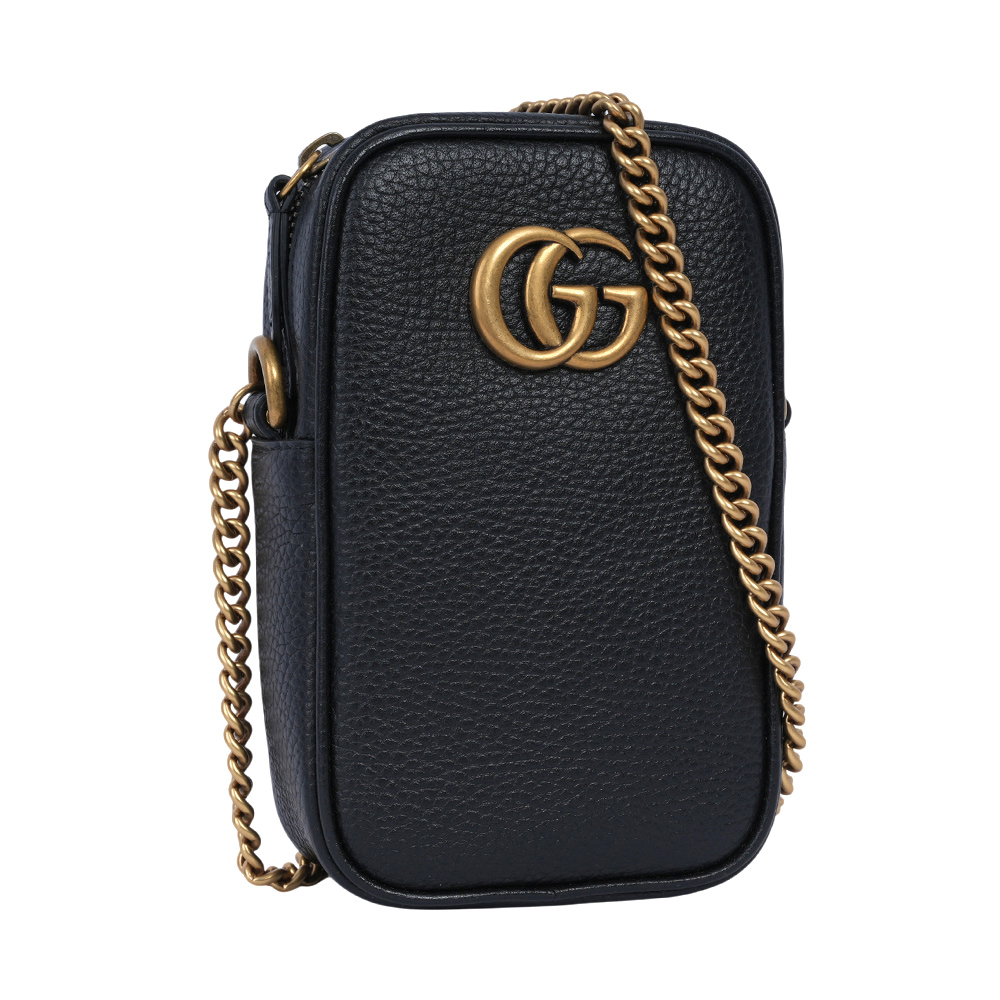 GUCCI Marmont 金色粒紋牛皮拉鍊手機包/鍊包/黑色, , large