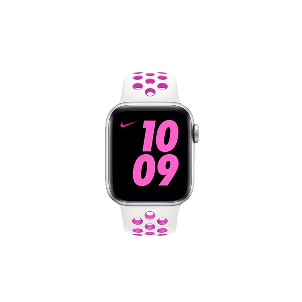 【山水之寶】Apple watch38/40/41/S10 42/S11 42mm錶帶 運動矽膠洞洞錶帶 替換錶帶 替換腕帶, 白底玫紅, large