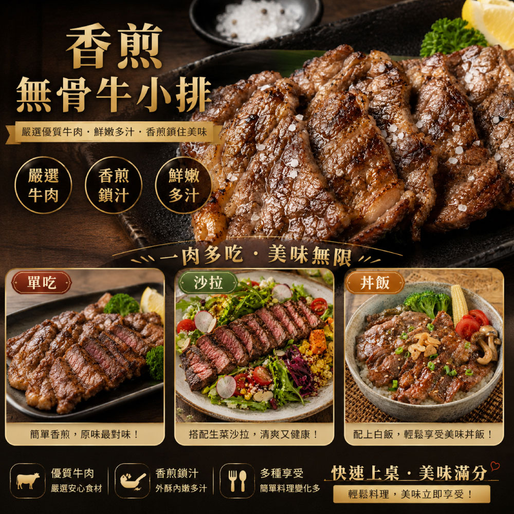 豪鮮牛肉 美國安格斯雪花無骨牛小排3片(200g&plusmn;10%/片), , large