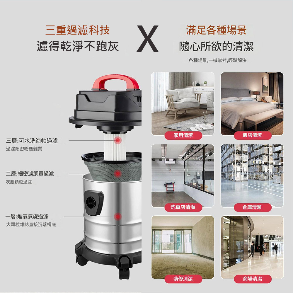 不鏽鋼三用吸塵器20L-標配, , large