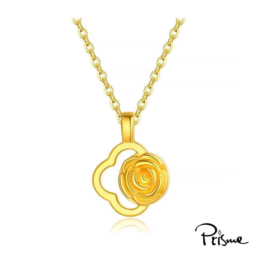 【Prisme Gold】黃金項鍊 四葉玫瑰花 鍊墜項鍊 (金重：約0.08錢&plusmn;0.03), , large