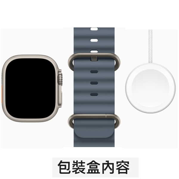 Apple Watch Ultra 3 LTE 49mm 原色鈦金屬錶殼搭錨藍色海洋錶帶 M/L (2025) _ 台灣公司貨 ＋ 專用 (錶貼 & 錶套), , large