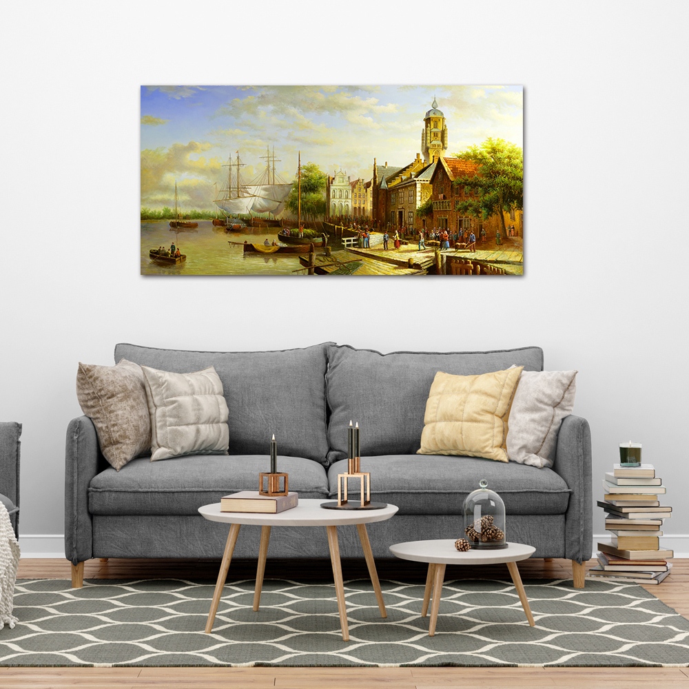 【御畫房】商貿市集 國家一級畫師手繪油畫60&times;120cm(VF-142), , large