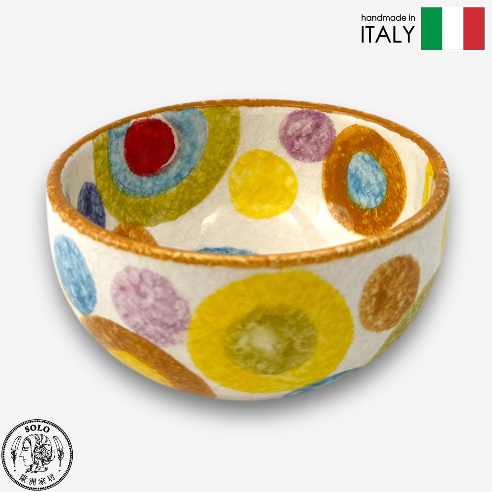【SOLO歐洲家居】Modigliani 義大利製手工陶 13cm 飯碗 POP普普藝術(白底圓圈), , large