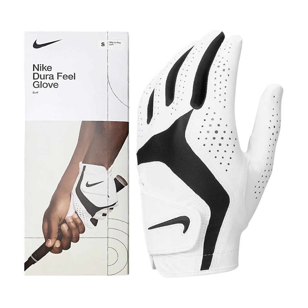 NIKE DURA FEEL X GG 男子高爾夫手套(左手) 單入裝 合成皮 耐用 彈力 舒適 抓地力 手感 白黑, , large