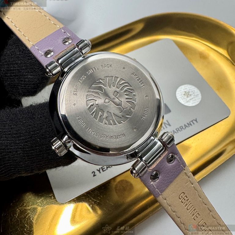 [星晴錶業]ANNE KLEIN手錶,34mm,AN00408銀白色錶面銀錶殼紫色真皮皮革錶帶款, , large