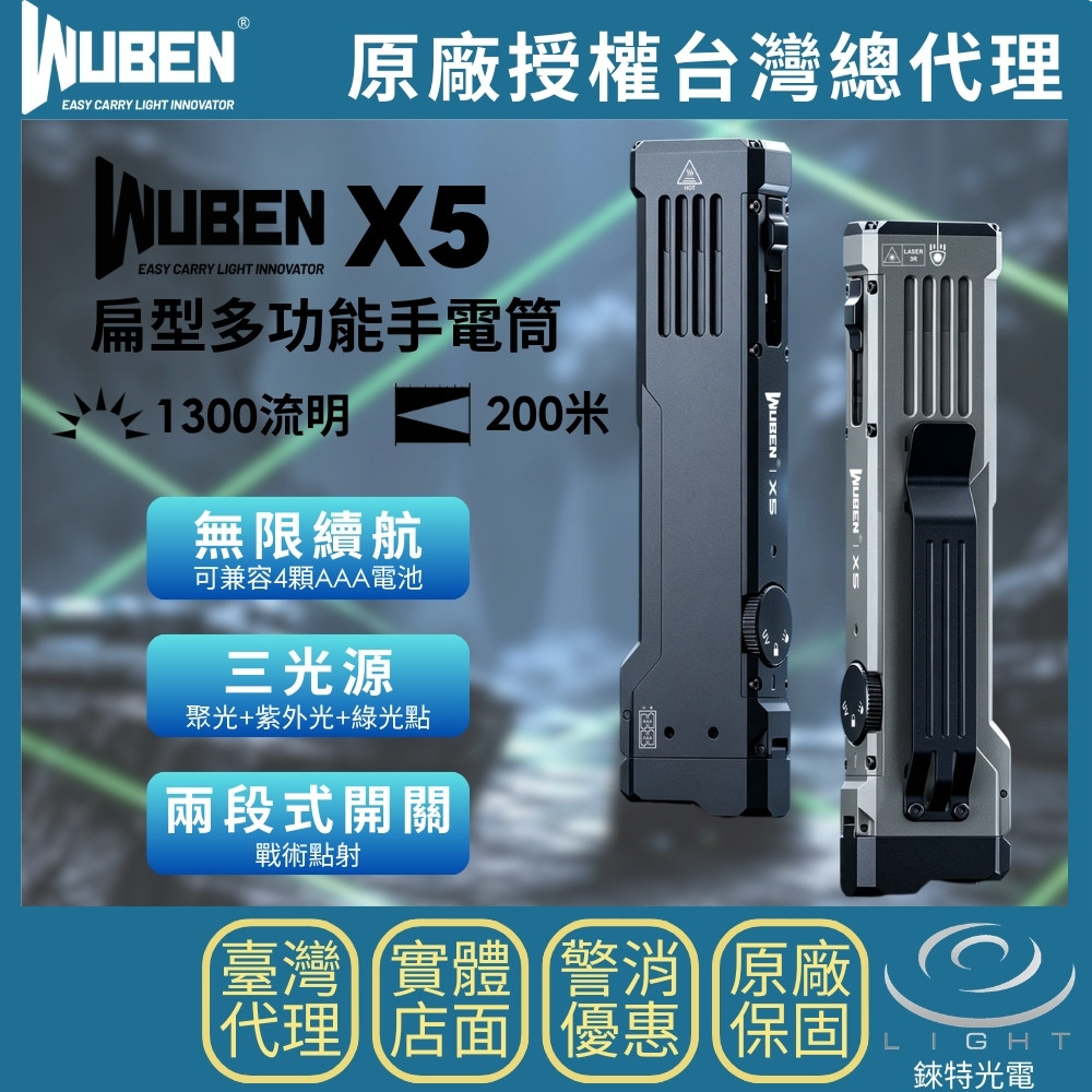 【錸特光電】WUBEN X5 扁型多功能手電筒, , large