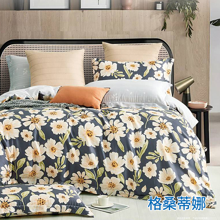 100%純天絲雙人四件式鋪棉床包兩用被組, , large