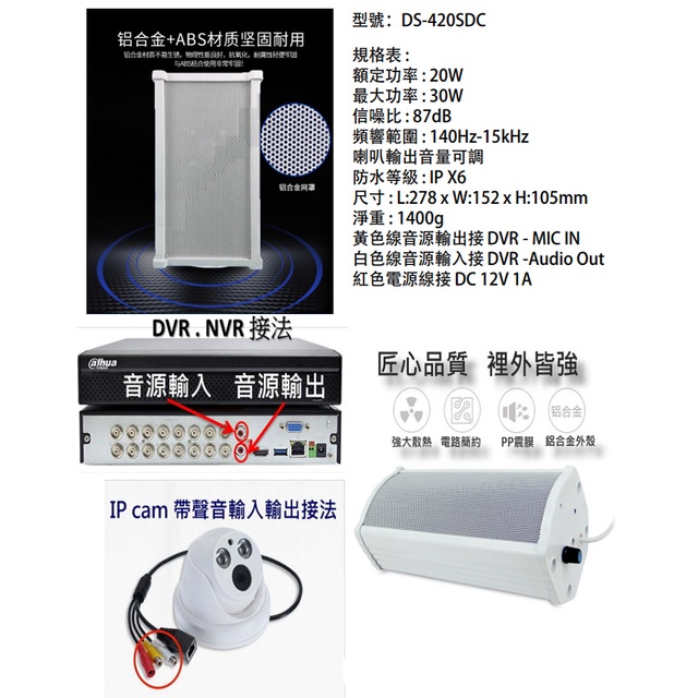 昌運監視器 DS-420SDC 20W 鋁合金 室外防水型雙向對講喇叭, , large