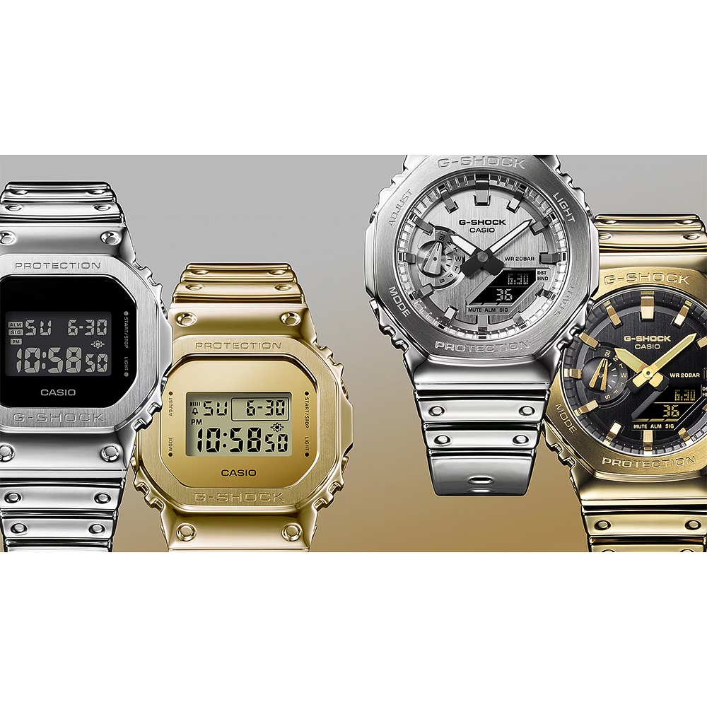CASIO 卡西歐 G-SHOCK 單色美學 八角金屬錶殼 雙顯手錶-金 GM-2100YMG-9A, , large