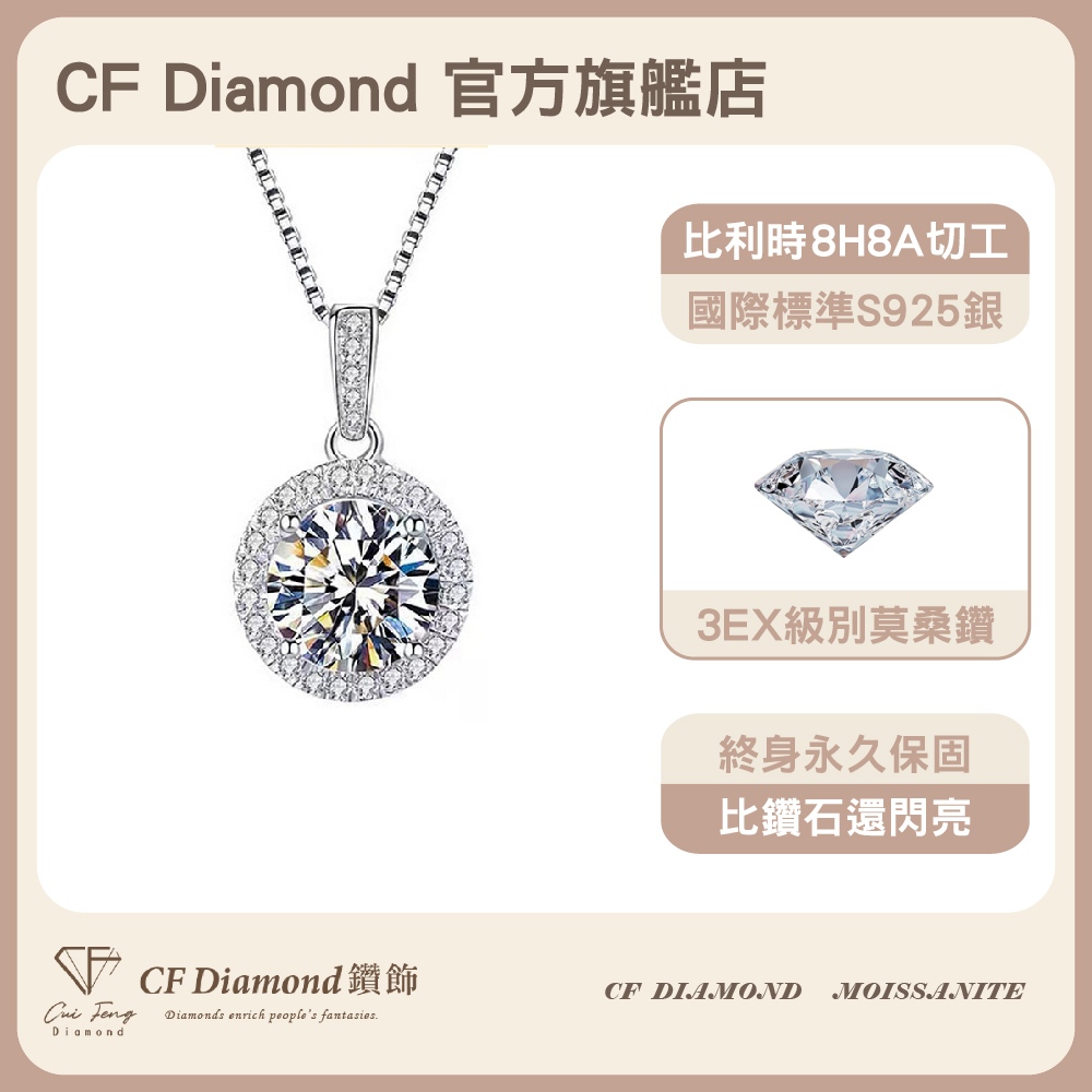 【CF鑽飾】項鍊 莫桑鑽《微鑲圓包》1克拉, , large