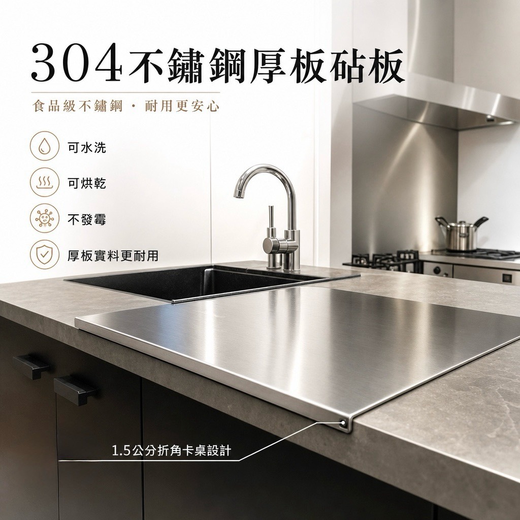 【 SHAONIANNA.TW 】304不鏽鋼加厚折角備料板 50x40cm 廚房料理台面板 防滑卡桌切菜板 可沖洗工作檯板不鏽鋼切菜板砧板, , large