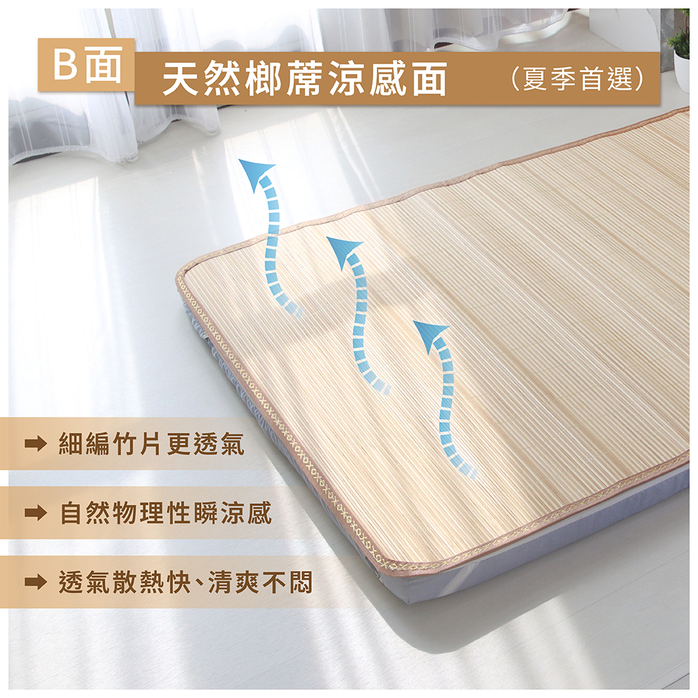 【台灣製造】天然原色細編消暑蓆 厚度5cm 單人加大3.5尺｜遇見森林｜四季可用 涼感蓆面 三折床墊 草蓆, , large