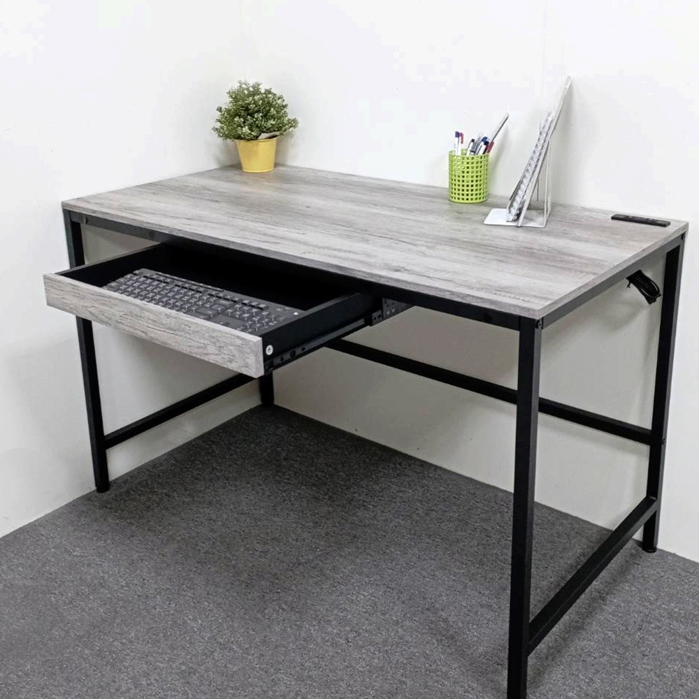 【HomeMax】復古木紋工作桌120&times;60cm/附插座/抽屜/辦公桌/電腦桌/書桌/工業風/★台灣製造●＜TKY-003＞, , large