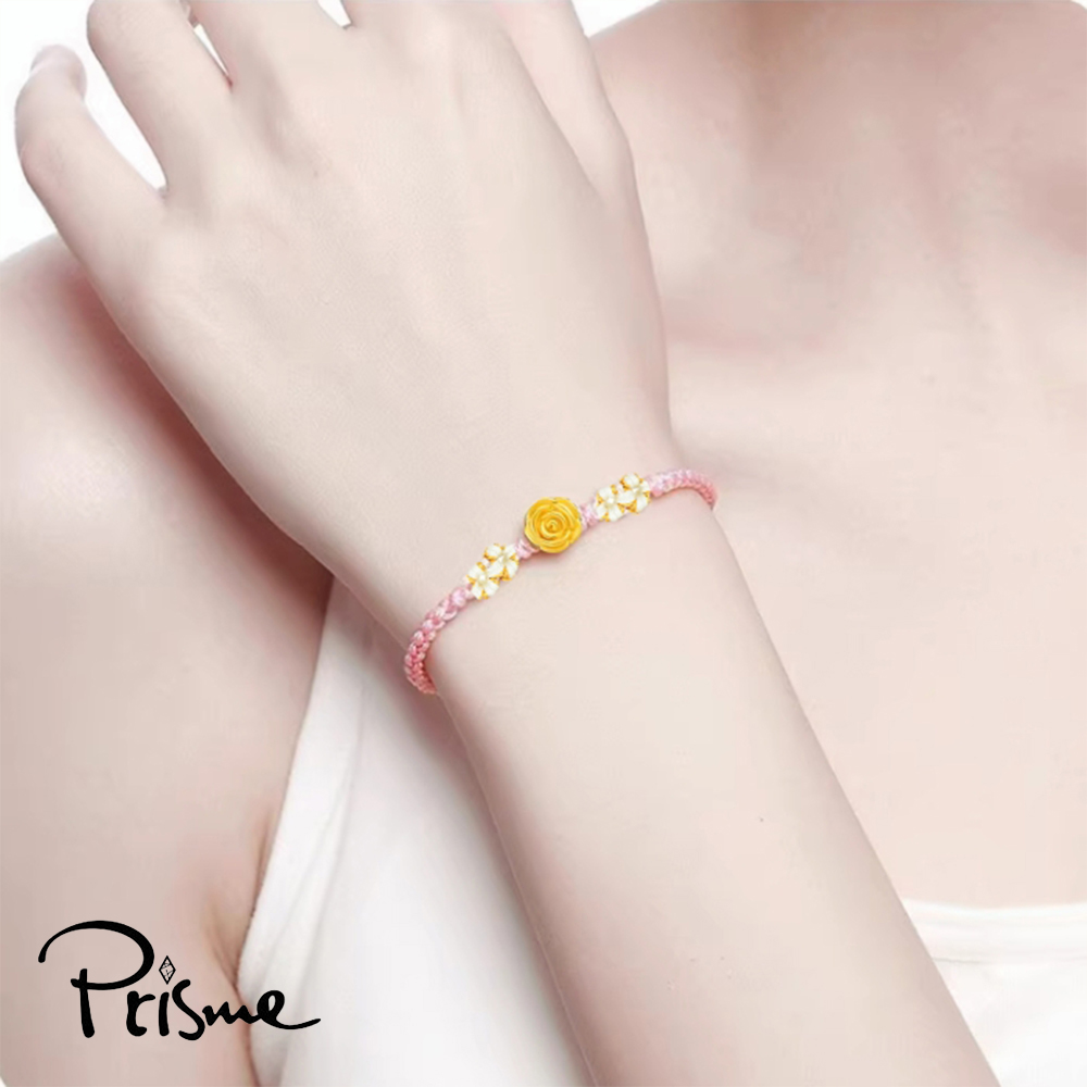 【Prisme Gold】黃金手鍊 玫瑰花 粉色編織手鍊 (金重：約0.02錢&plusmn;0.01), , large