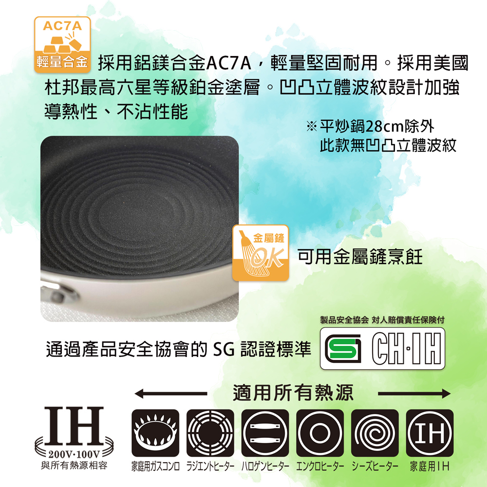 【日本北陸hokua】日本製PLAIRE尊爵白IH輕量不沾平炒鍋28cm可用金屬鏟/不挑爐具, , large