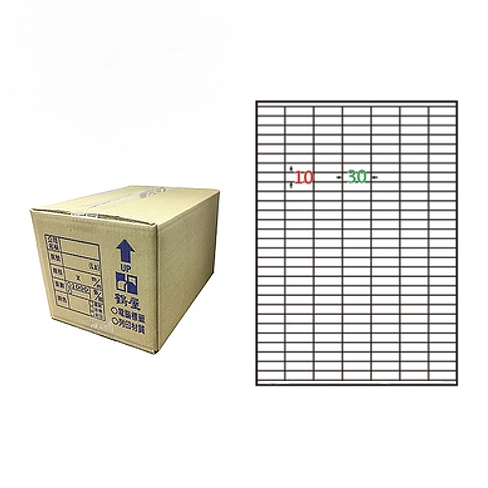 【鶴屋】A4電腦標籤 10x30mm 直角 203格 1000張入 / 箱(L1030 LX), , large