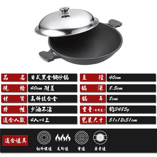 PERFECT 理想牌 日式黑金鋼炒鍋不沾炒鍋附蓋 附蓋33cm-Leidea樂德兒, , large