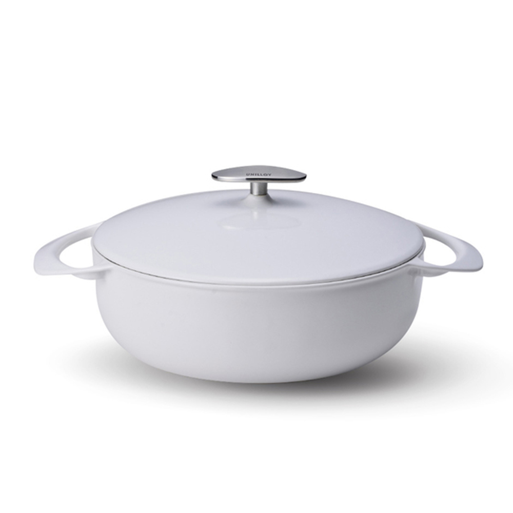 Unilloy Ultra-Light Enameled Cast Iron 24cm Shallow Pot - Simple White, 簡約白, large