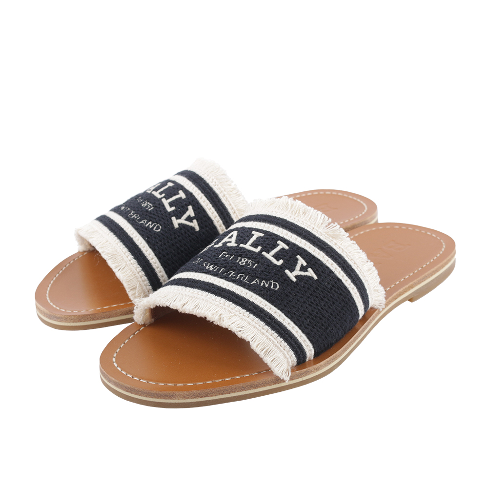 BALLY Bianka Logo 刺繡平底拖鞋 36/黑色/骨白色, , large