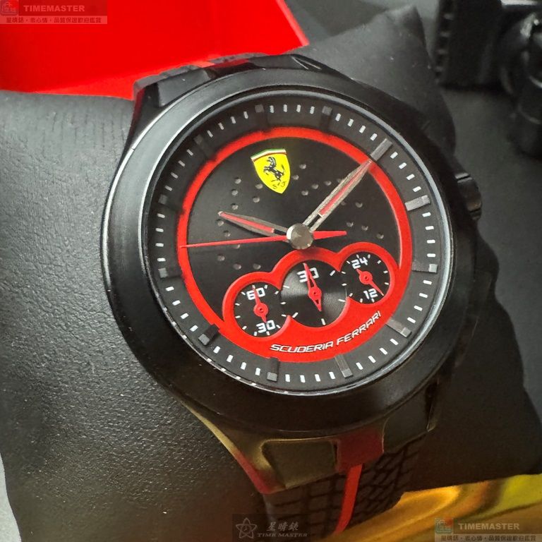 [星晴錶業]FERRARI手錶,46mm,FE00110黑色錶面黑錶殼深黑色精鋼錶帶款, , large