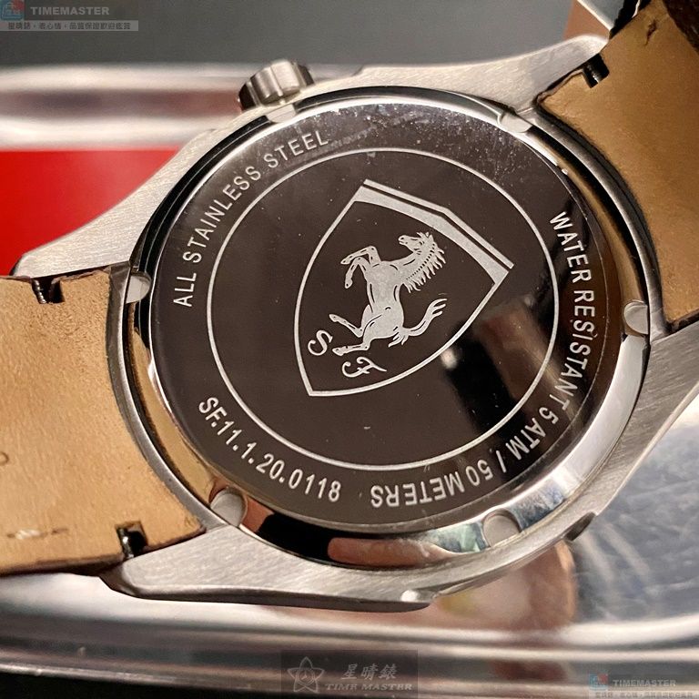 [星晴錶業]FERRARI手錶,46mm,FE00066白色錶面玫瑰金錶殼咖啡色真皮皮革錶帶款, , large