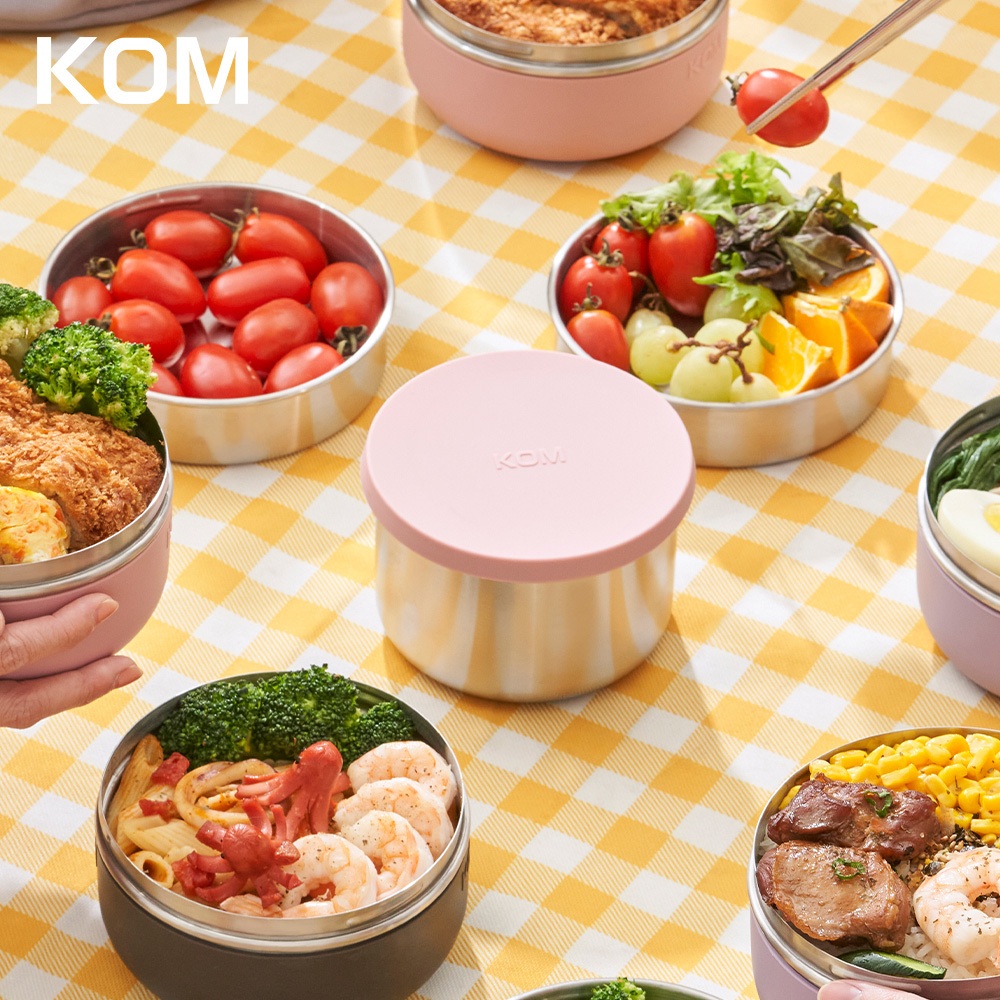 【KOM】一器盒成 可微波矽膠304不鏽鋼便當盒, 粉色, large