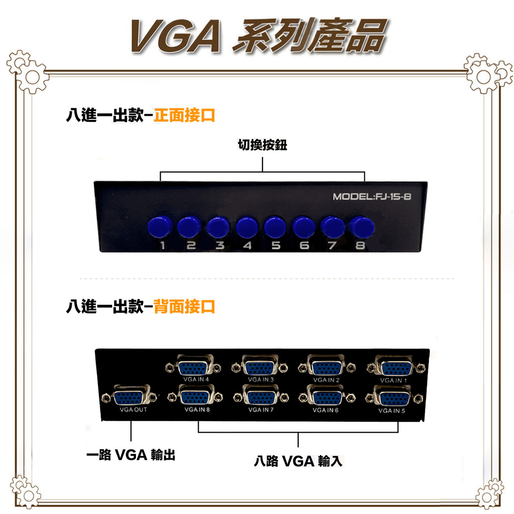 昌運監視器 VGA-801SW VGA 八進一出 影像切換器 可八組VGA訊號轉一組VGA訊號, , large