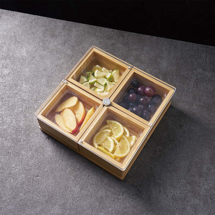 【巴果果】壓克力竹製旋轉收納盒 四格分類收納盒 旋轉 零食盒 水果盒 吧台配料盒 BF-15-01, , large