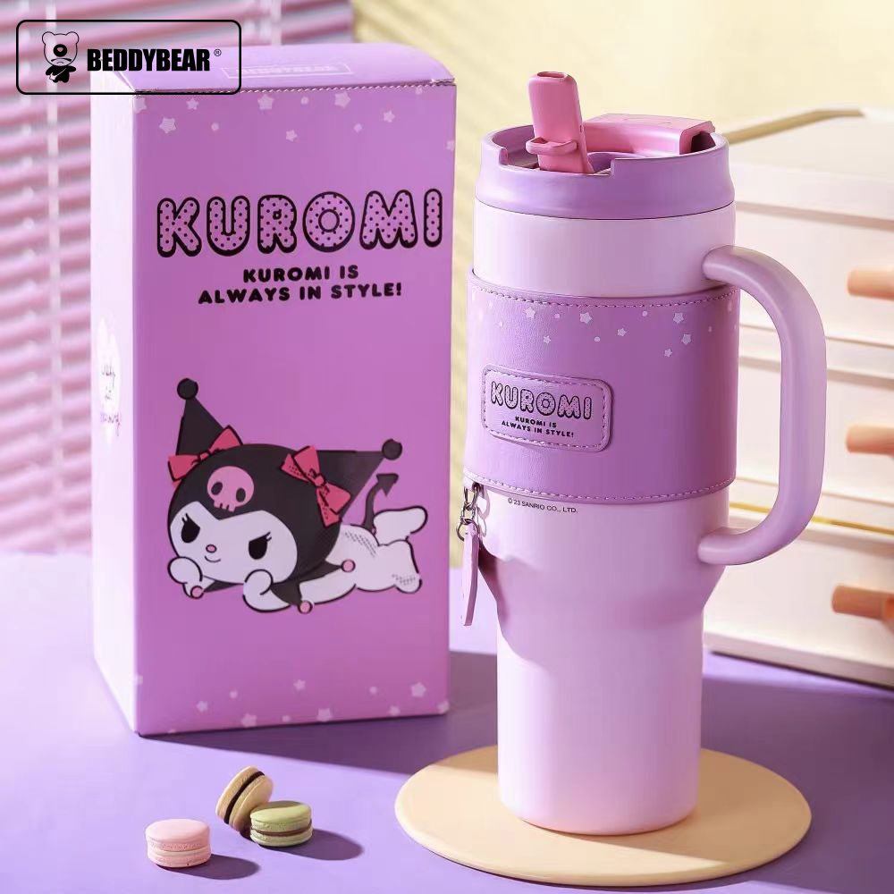 【hababy環安家居】杯具熊 Kuromi 庫洛米大容量保溫杯✨車載專用附杯套吊飾保冷保熱壺1600ml, , large