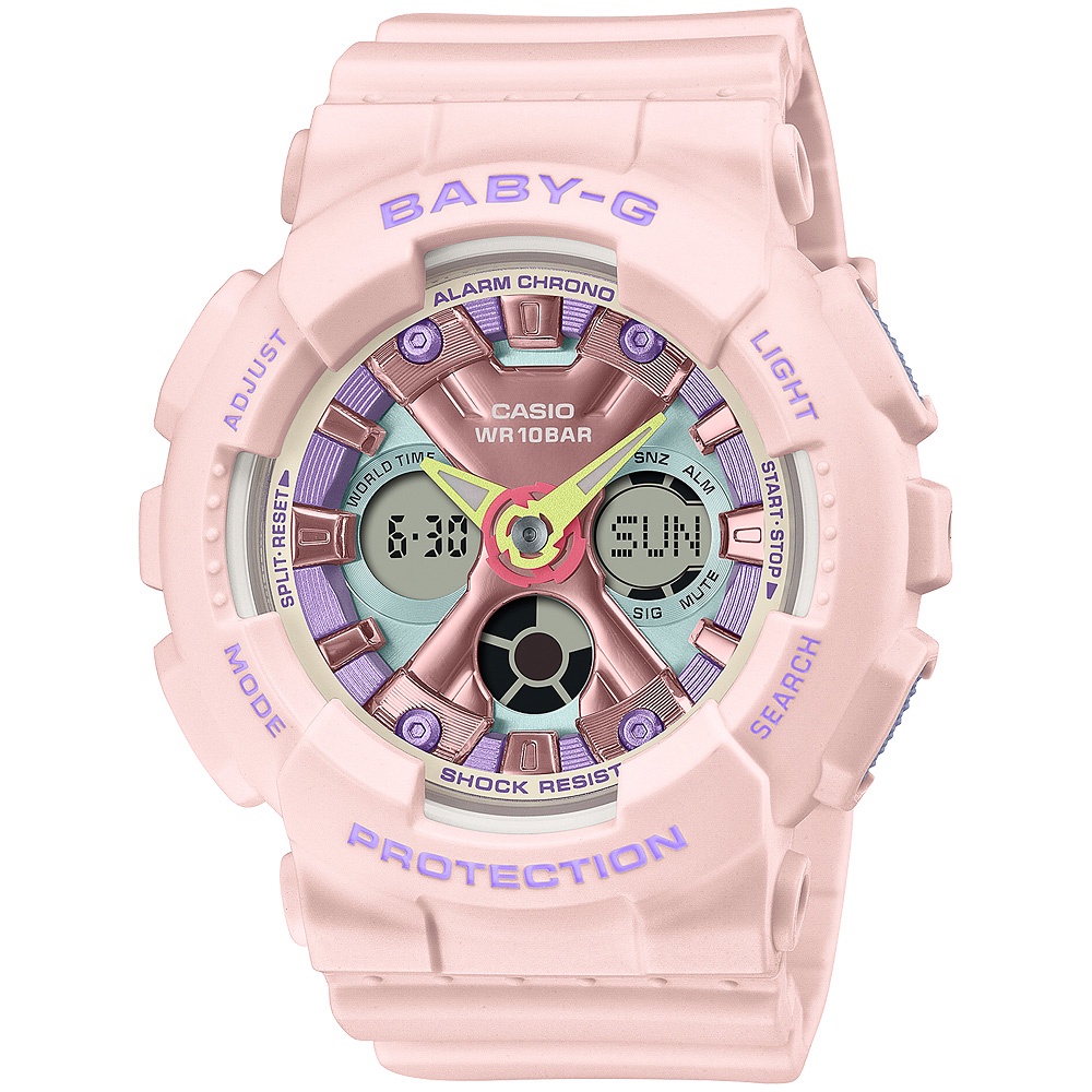 CASIO 卡西歐 BABY-G 柔美粉彩 可愛休閒雙顯手錶-粉紫 BA-130PM-4A, , large