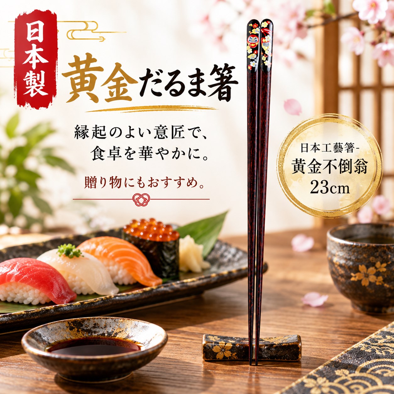 【HIYASU日安工坊】日本工藝箸-黃金不倒翁 23cm, , large