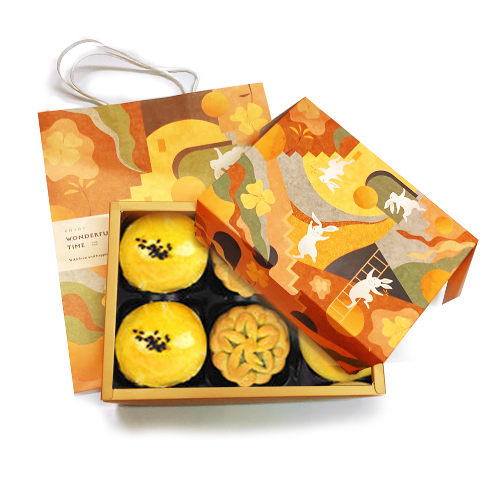  [Yongquanxin] Mid-Autumn Ming Xin Autumn Colors and Moonlight 6-piece gift box and bag set (mung bean cake + egg yolk cake - black bean paste + Cantonese-style small mooncake - jujube paste), , large