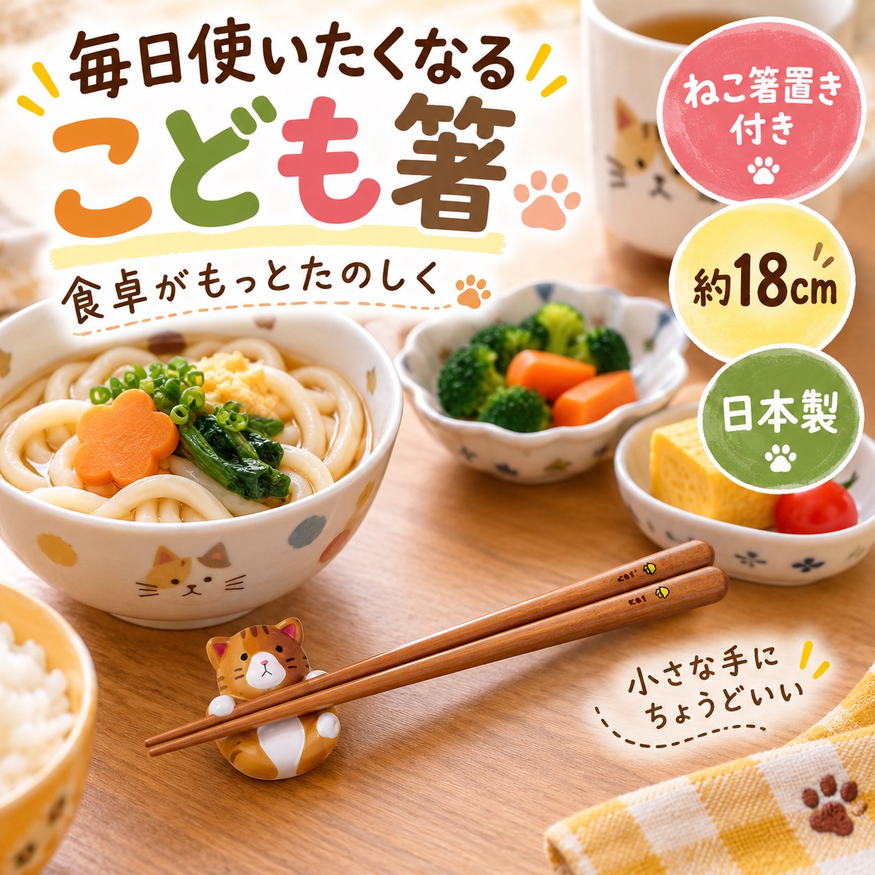 【HIYASU日安工坊】日本兒童箸-小貓 附筷架, , large