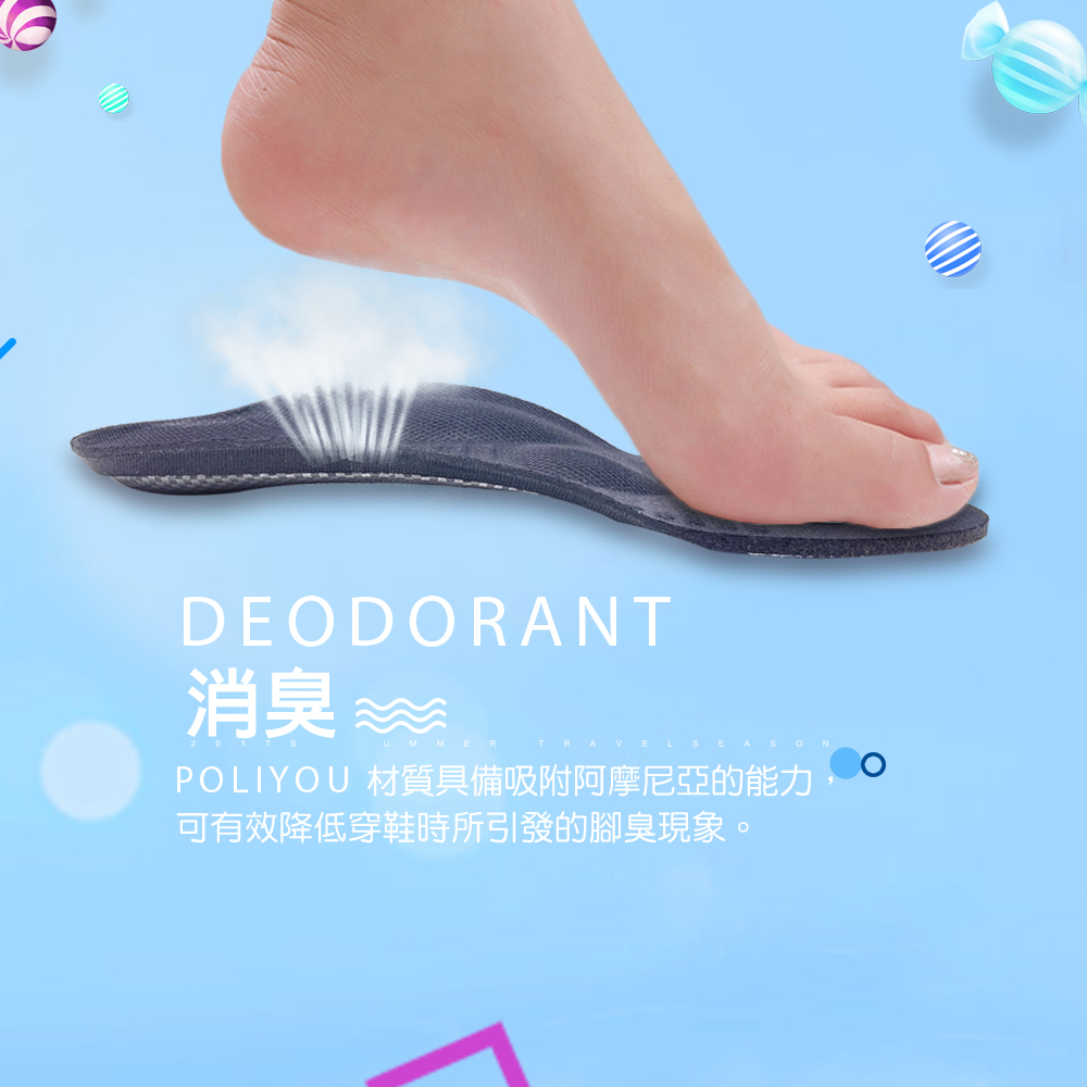 GS MALL 台灣製造 一雙L號3D款 足弓型鞋墊 透氣鞋墊 足弓鞋墊 除臭鞋墊 除臭鞋墊 抗菌鞋墊 除臭 POLIYOU 透氣鞋墊, , large