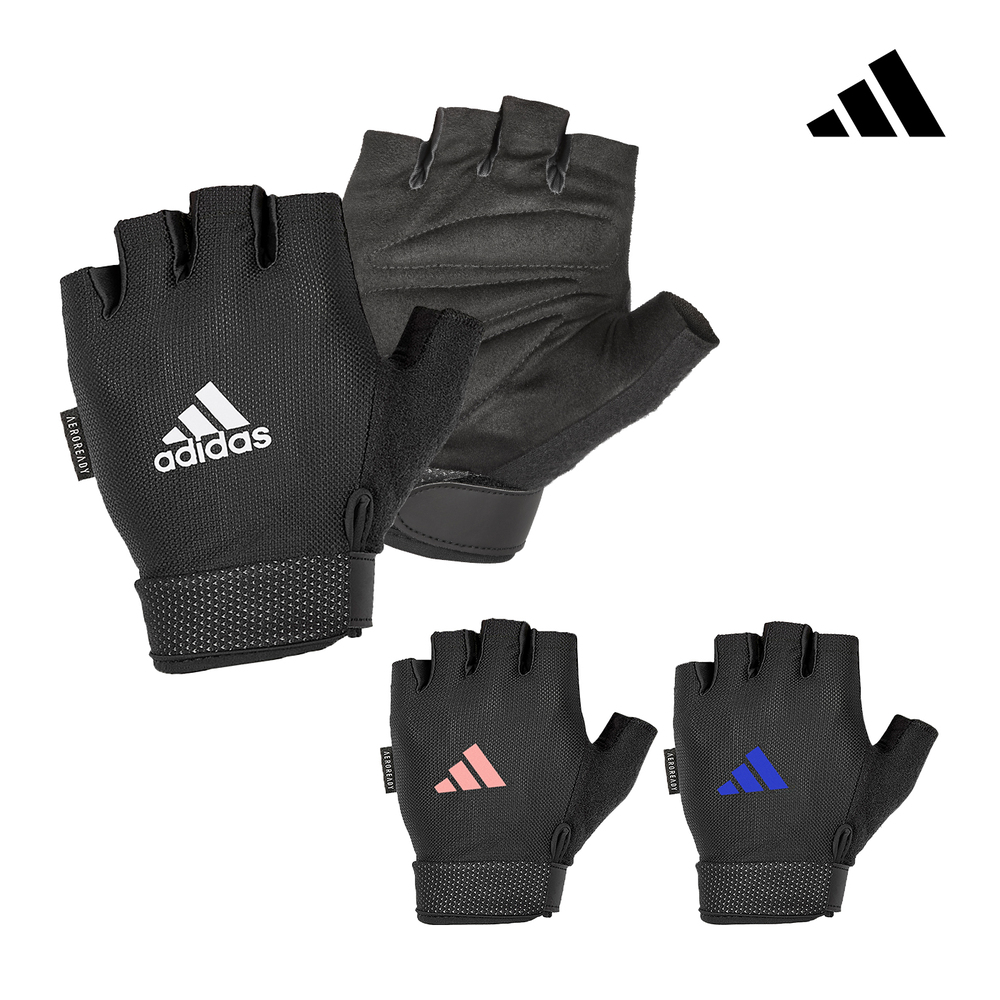 adidas 愛迪達 可調式透氣短指訓練手套 (白/粉/藍), , large