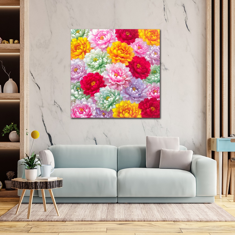 【御畫房】五行牡丹 國家一級畫師手繪油畫80&times;80cm(VF-168), , large