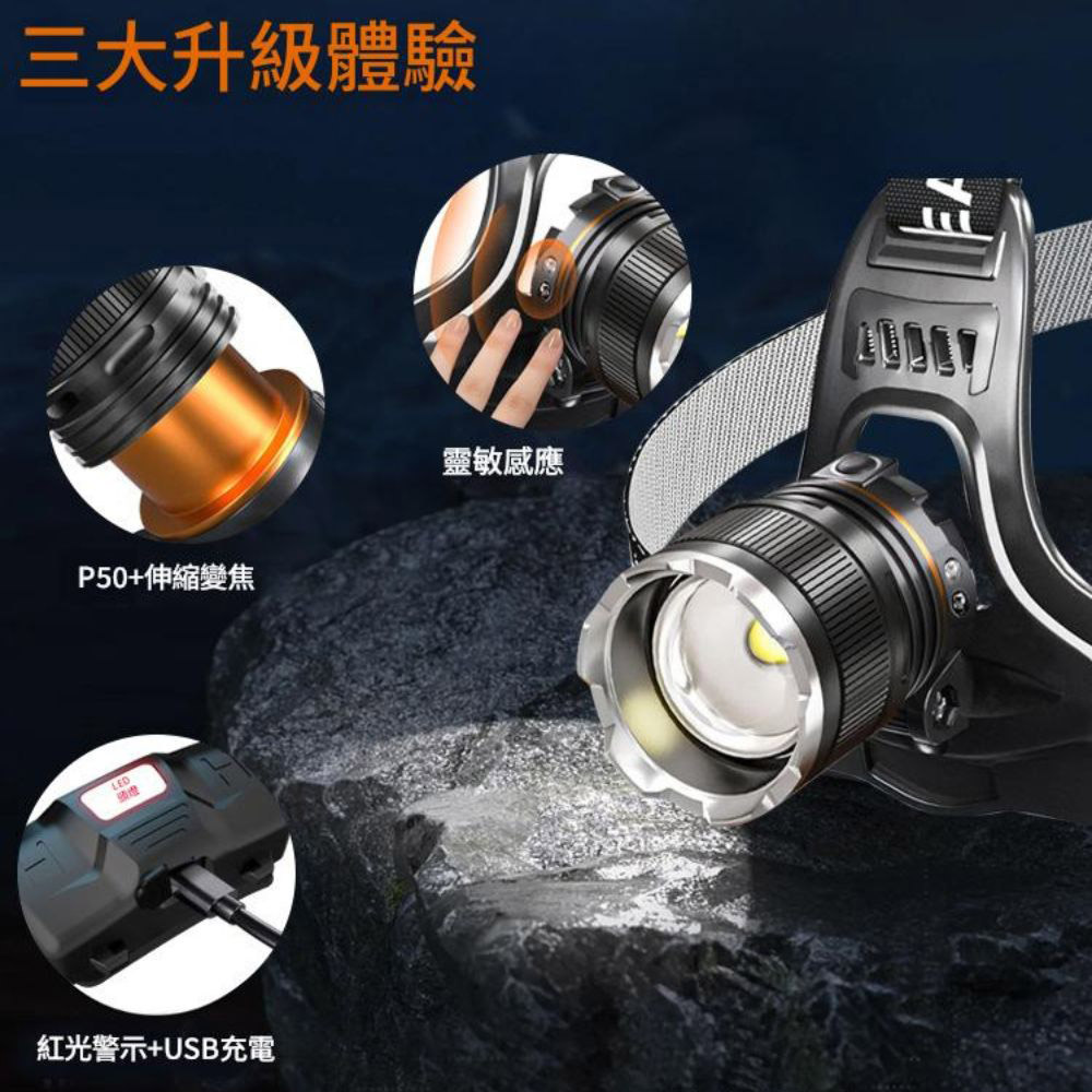P50 Standard High-Intensity Headlamp (USB cable + 2 x 18650 batteries), , large