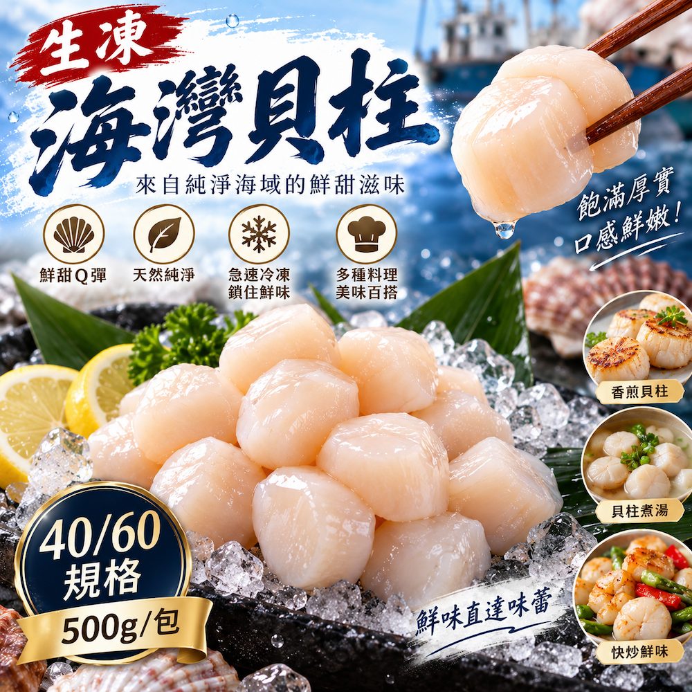 【吾家有貓-海鮮屋 】生凍海灣貝柱 500克, , large