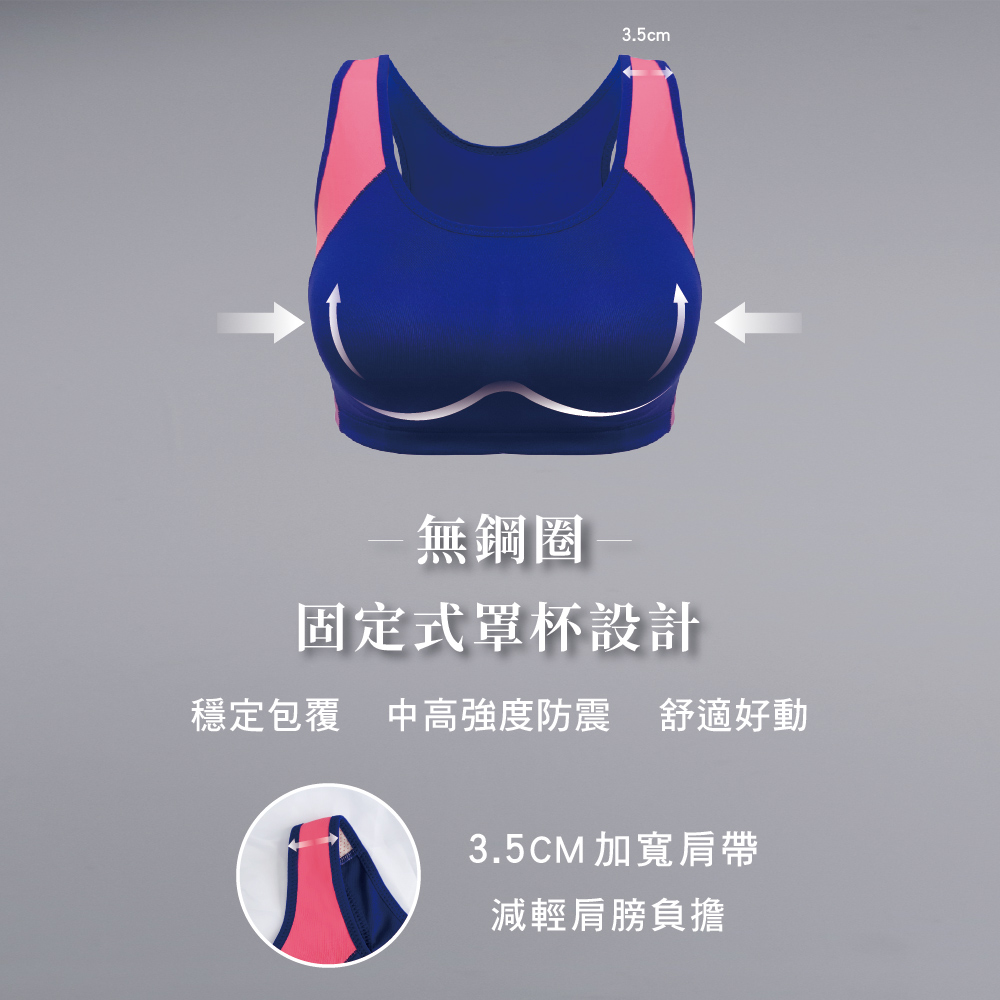 【可蘭霓Clany】台灣製顯瘦涼感防震加大尺碼無鋼圈M-XL運動內衣 藍 6965-57, , large