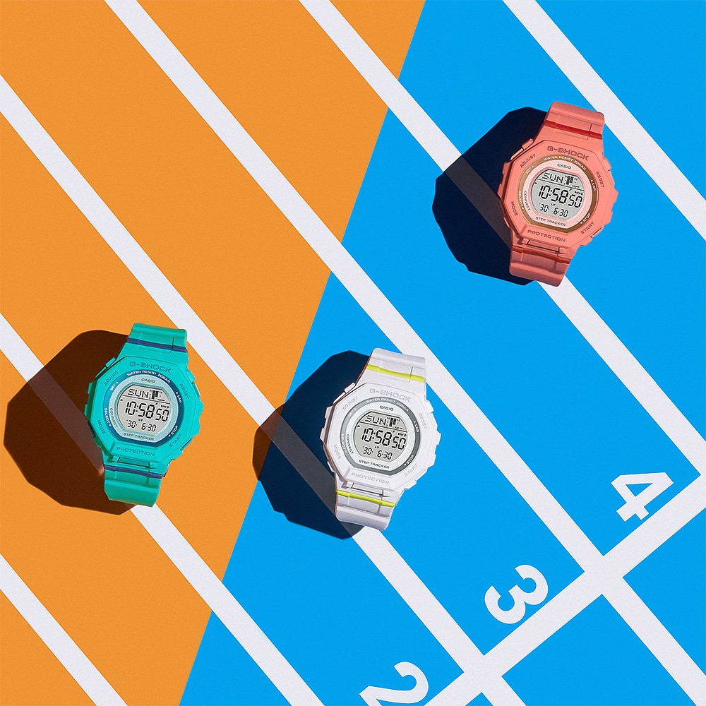 CASIO 卡西歐 G-SHOCK 計步藍芽手錶 清爽色彩女錶-白色 GMD-B300SC-7, , large